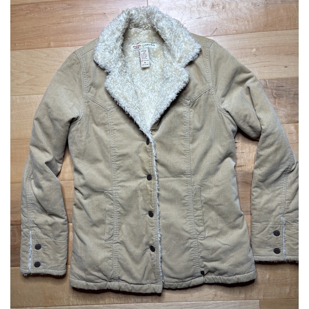 Vintage Abercrombie Fitch Women M Beige Sherpa Lined Jacket Y2k Western Boho
